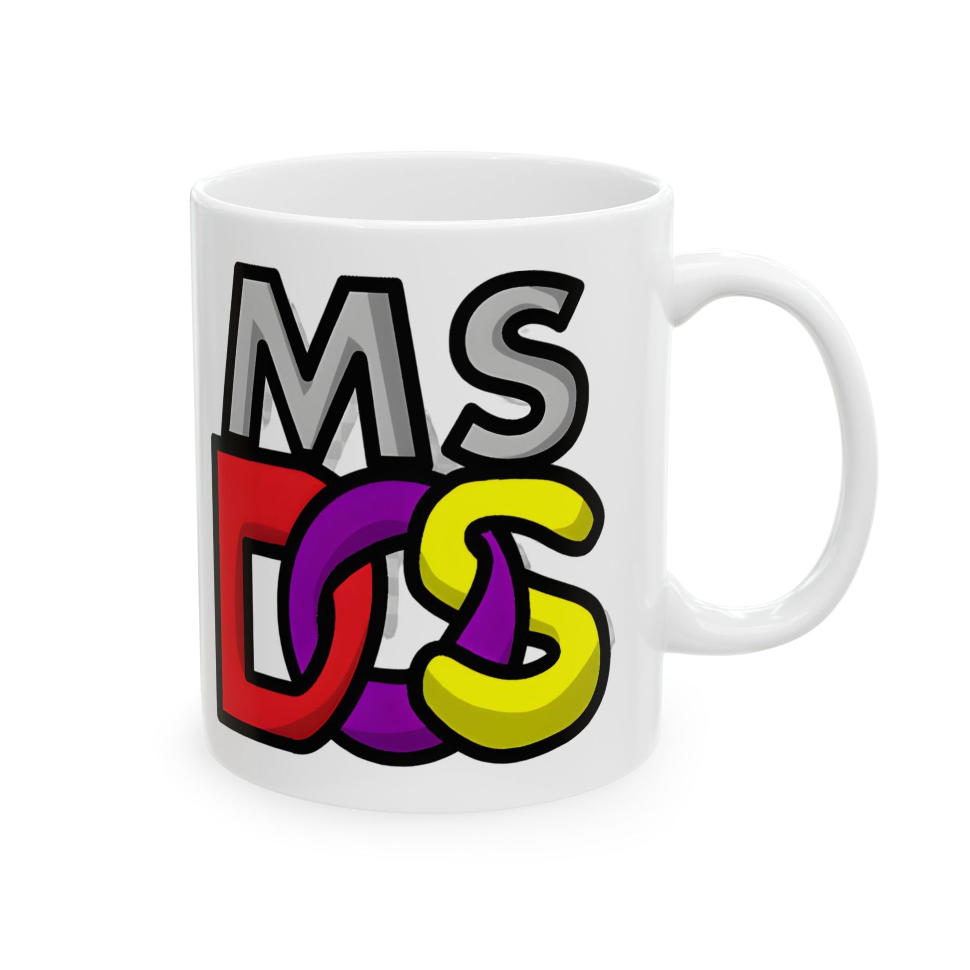 MS-DOS Logo Retro Ceramic Mug shown from above, enticing tech geeks to embrace their inner vintage nerd with every delightful drink.