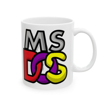 MS-DOS Logo Retro Ceramic Mug shown from above, enticing tech geeks to embrace their inner vintage nerd with every delightful drink.