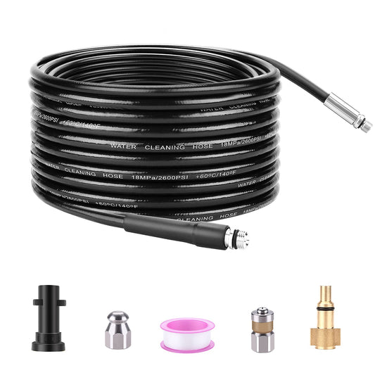 WADEO 15M High Pressure Drain Hose, Pressure Washer Drain Pipe Hose Cleaning Kit Come with Adapters for Karcher K2-K7 Series and LAVOR Household Use