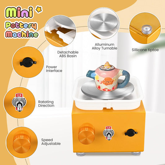 Mini Electric Pottery Wheel, Couleeur 2000RPM & 10/6.5cm Plates Turntable Pottery Machine, Adjustable Speed Pottery Wheel with Shaping Tools for
