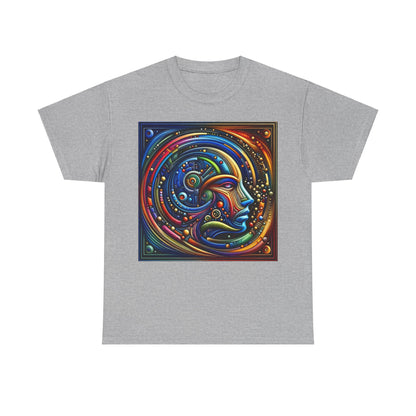 Stained Glass Dreams Unisex T-Shirt in stylish grey showcasing intricate artwork of a face, perfect for those seeking both comfort and sophistication.