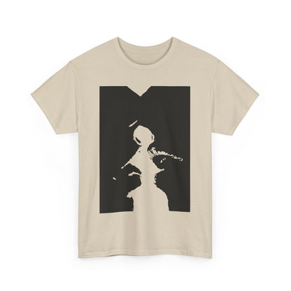 Elegant unisex graphic t-shirt featuring a captivating black and white illustration of abstract figures in an intimate pose, showcasing artistry and playful seduction.