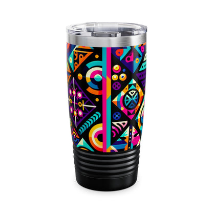 Neon Genesis stainless steel travel tumbler in an elegant setting, exemplifying chic aesthetics and practicality by Dazzling Dreams Studio.