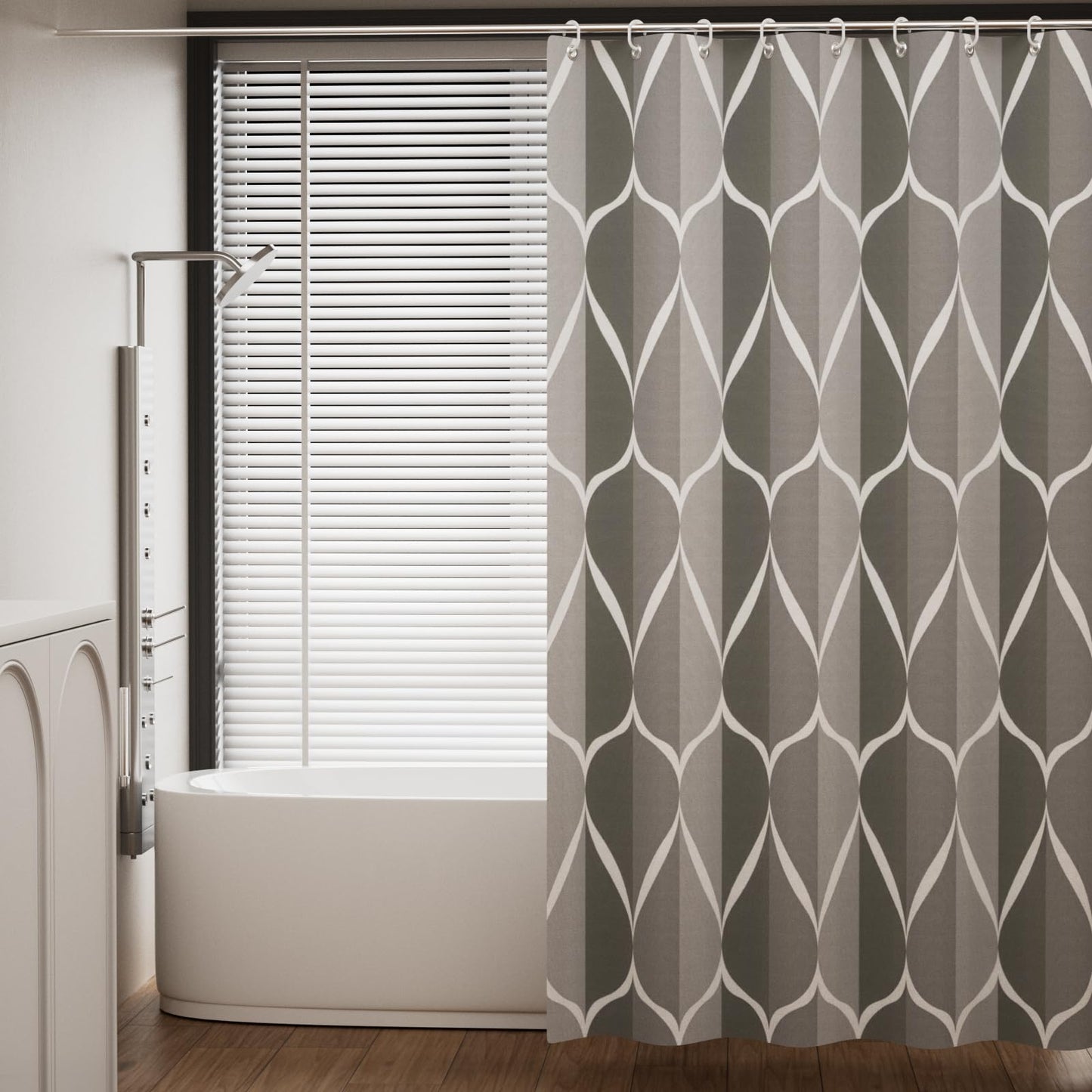 AwmnSrman Shower Curtain - Grey Shower Curtain with 12 Shower Curtains Hooks, Quick-Drying Modern Elegant Design Polyester 180 x 180cm