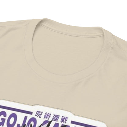 Close-up view of a luxurious Gojo Satoru T-shirt neckline, emphasising comfort and quality in the design inspired by Jujutsu Kaisen.
