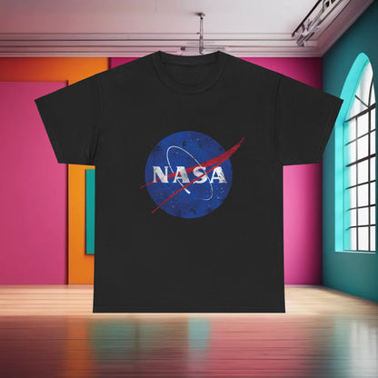 Urban NASA Logo Graphic T-Shirt in 100% Cotton - Unisex Casual Wear for Street Style Enthusiasts featuring an artistic NASA logo on a black T-shirt, perfect for luxury streetwear.