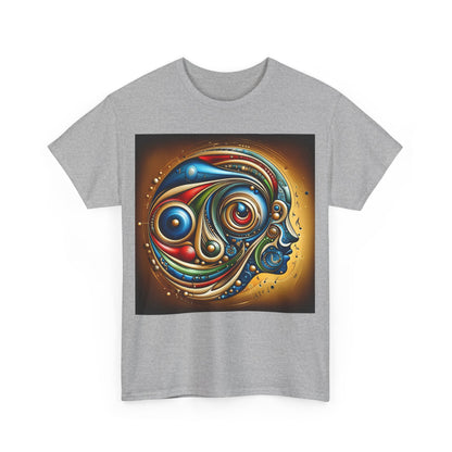 Front design of the Stained Glass Dreams Unisex T-Shirt featuring an abstract face art, combining vibrant colours and artistic elegance.