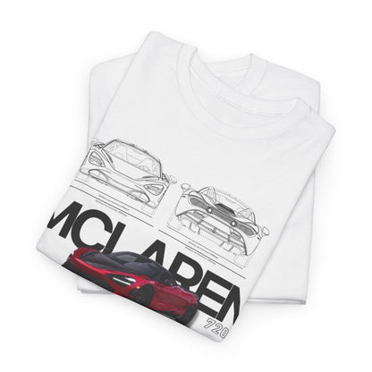 Premium McLaren 720S T-Shirt folded, revealing exquisite design details and artful sketches of the celebrated sports car, perfect for collectors.