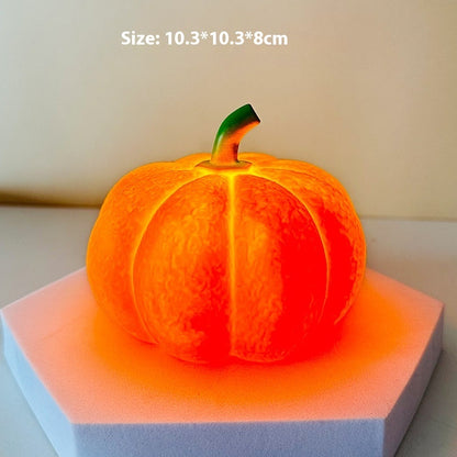 Pumpkin Halloween Decorative Night Light in soft glow, showcasing its unique design and dimensions, perfect for eye protection and enhancing seasonal decor.