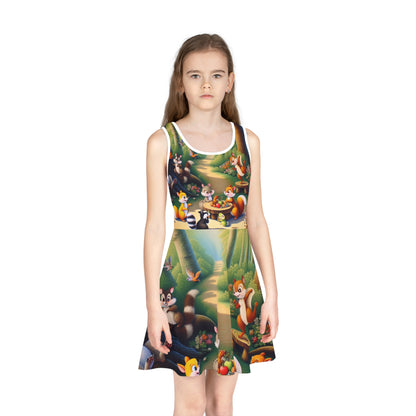 Sienna Sparrow Girls Woodland Animal Sundress by Dazzling Dreams Studio elegantly styled, capturing the essence of summer playfulness with charming woodland prints.