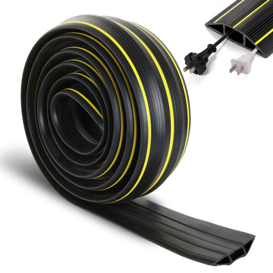 LOLYSIC Floor Cable Cover - 3m 10ft Floor Cable Protector, 3 Cord Channels Wire Covers for Cables, Rubber Floor Cables Protector for Home Office