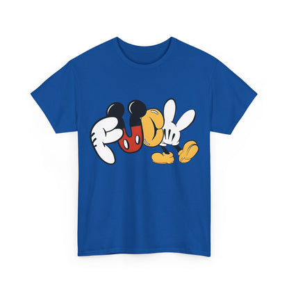 Mickey's Rebellion F**K Graphic T-Shirt in striking blue, featuring a creative design amalgamating classic animation and contemporary rebellion.