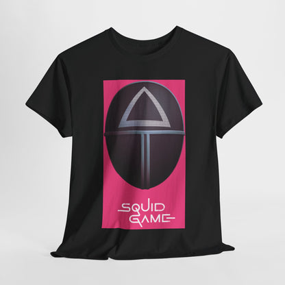 Squid Game Unisex Men´s Women´s Graphic Cotton Funny T Shirt Tee, featuring a striking design of a masked character on a black background, perfect for street urban style.