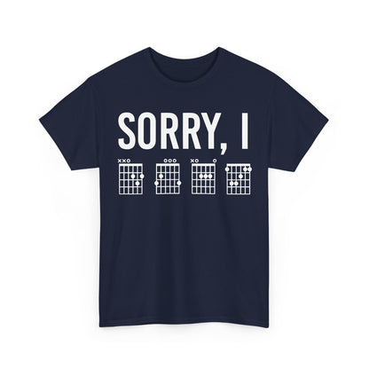 Experience luxury and music with the 'Sorry I DGAF Graphic T-Shirt Urban Unisex Cotton Tee' in a sophisticated navy blue, featuring elegant chord illustrations.