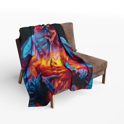 Chic seating area featuring the Decorative and Warm Halloween Spooky Pennywise IT Arctic Fleece Blanket elegantly draped over a stylish chair, perfect for Halloween decor.