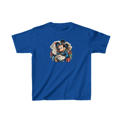 Chic Child's Mickey Mouse Poker Unisex Graphic Tee Shirt highlighted by Mickey Mouse in poker attire, perfect for stylish kids who enjoy adventure.
