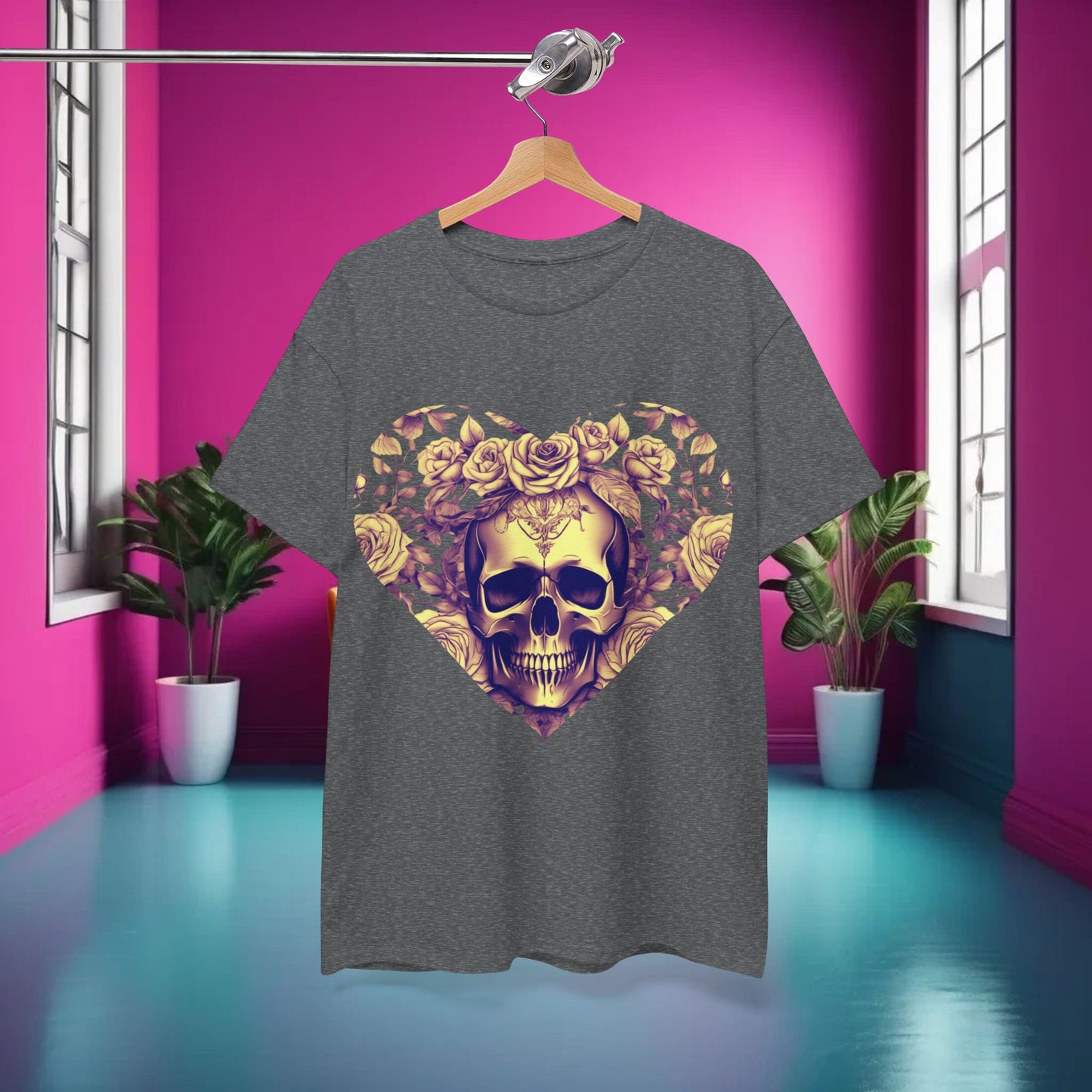 Skulls and Roses Cotton Tee, Unisex Graphic Shirt, 7 color choice