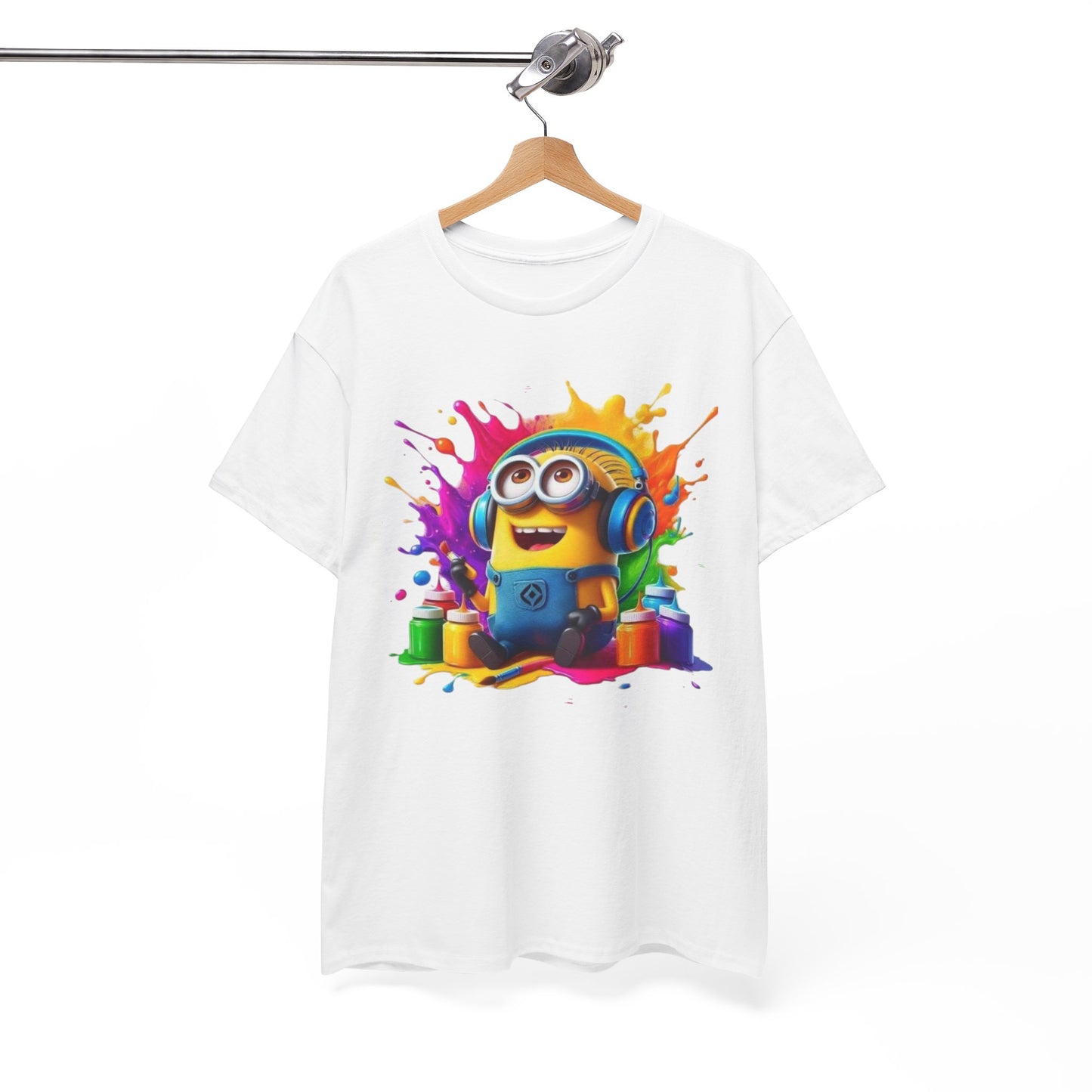 Men's Funny Minion Paint Splash T-Shirt, Cartoon Art Unisex Tee, Colorful Design