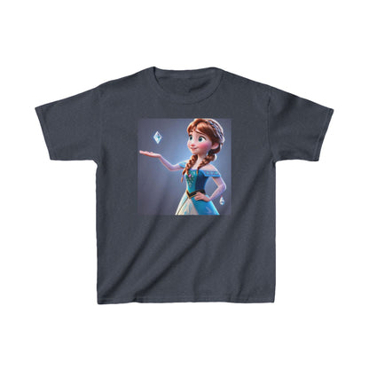Kids Frozen Anna Heavy Cotton T-Shirt featuring a captivating design of Anna from Disney's Frozen, perfect for little princesses.