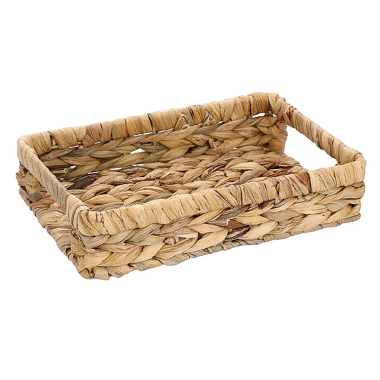 BSTKEY Natural Water Hyacinth Bathroom Toilet Tank Storage Basket, Woven Toilet Paper Holder Napkin Organizer Rectangle Storage Tray with Handles (25