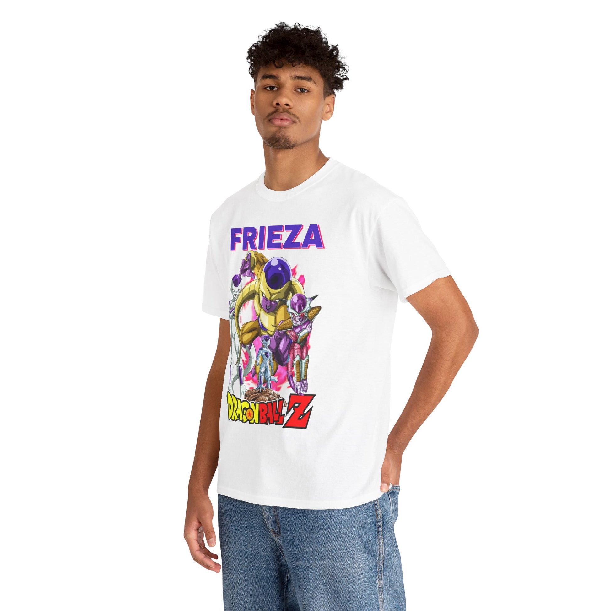 Luxurious Frieza Force T-shirt featuring vibrant graphic design, showcasing the iconic Dragon Ball Z villain in striking gold and purple hues, ideal for anime enthusiasts and fashion-minded individuals.
