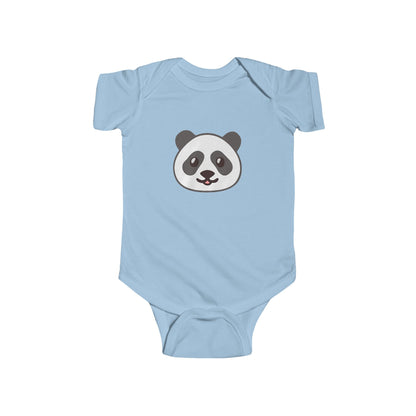 Panda Face Bodysuit in light blue, a charming infant romper featuring a cute panda face design, ideal for fashionable baby clothing.