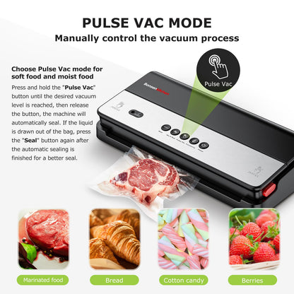 Bonsenkitchen Vacuum Sealer Machine, Multi-Functional, Globefish Technology for High-Speed Continuous Working, Food Vacuum Sealer with 50pcs Vacuum