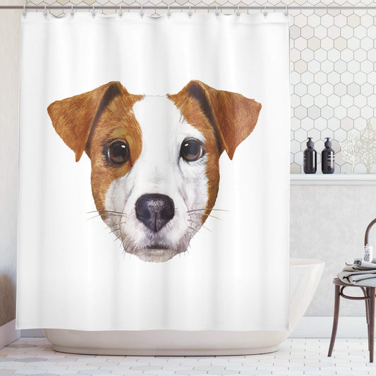 ABAKUHAUS Jack Russell Shower Curtain, Detailed Portrait of Hand Drawn Dog Animal Lover Puppy, Cloth Fabric Bathroom Decor Set with Hooks, 175 x 180