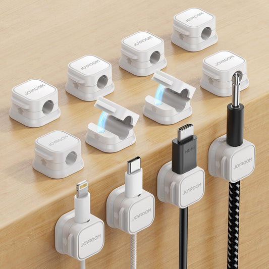 JOYROOM 12 Pack Cable Tidy Clips Adjustable Cord Organiser Magnetic Cable Management Self Adhesive Wire Holder for Desk, Nightstand, Charging Cables,