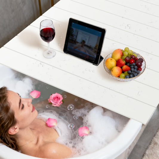 CLXRZM Foldable Bathtub Cover, 0.7cm Dustproof Waterproof Folding Dust Board Insulation Bathtub Tray Storage for Ipad Book Wineglass, White (Size :