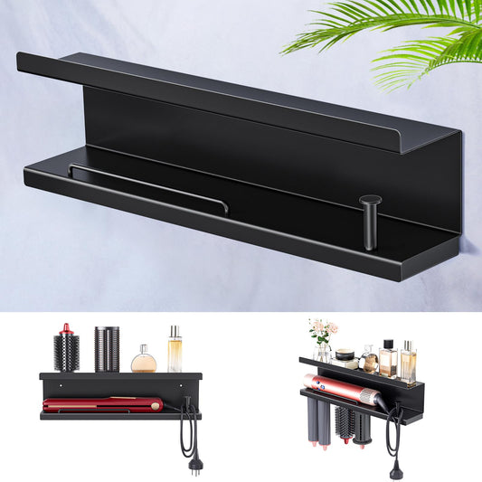 WAYASI Hair Dryer Holder Wall Mount, Straightener Holder for Curling Iron Styler Accessory, Adhesive drilling Hairdryer Straightener Holder Storage,