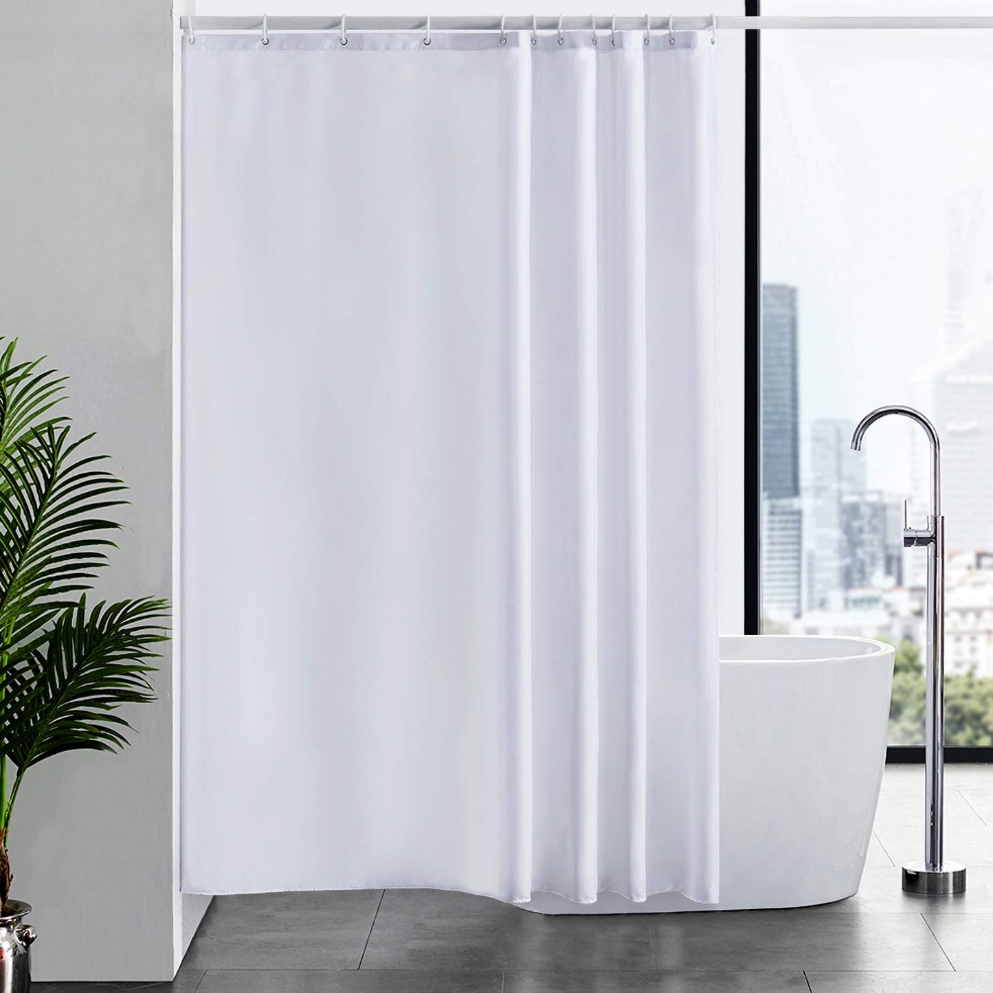 Furlinic Shower Curtain Mould Proof Resistantand Waterproof Washable Polyester Fabric White Bath Curtains with Weight Tape 12 Hooks for Wetroom 72x78