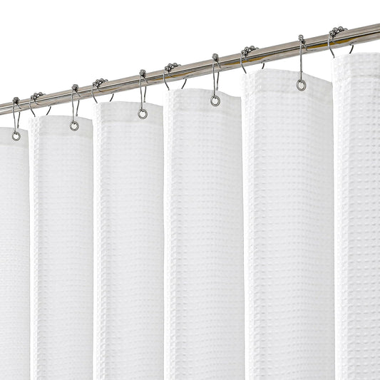 meioro White Shower Curtain, Mould Proof and Mildew Resistant Waffle Heavy Textured Fabric Shower Curtains with 12 Hooks, 180 x 240cm Luxury Weighted