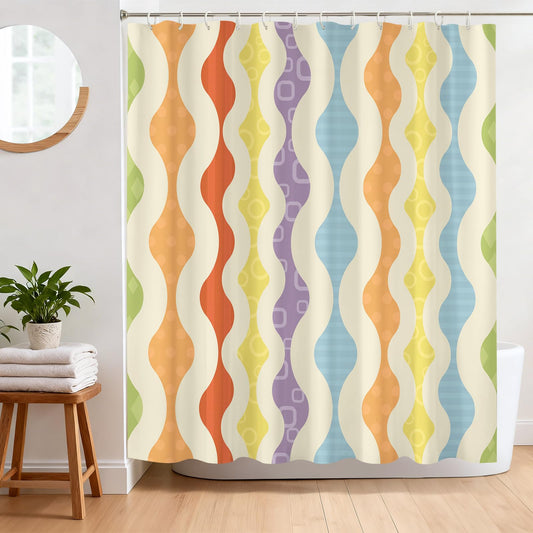 BREASOME Abstract Colorful Curves Shower Curtain 180 x 180 cm for Bathroom Decor Mould Proof Waterproof Polyester Fabric Bath Curtain with 12 Hooks