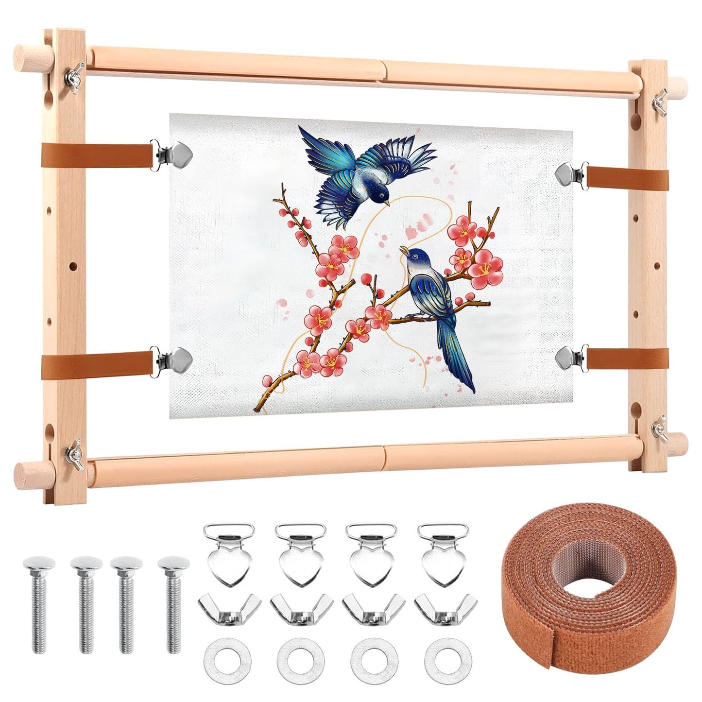 Elyyapt Embroidery Frame Adjustable Wooden Cross Stitch Frame Needlepoint Embroidery Tapestry Scroll Frames Needlepoint Stretcher Frames Square Punch