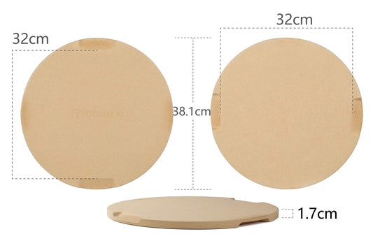ROCKSHEAT Pizza Stone for BBQ Round Baking Stone for Oven and Grill BBQ Pizza Stone with 4 Handles (38.1 x 1.7cm Round)