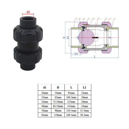 Pool Ball Valve Swimming Pool Non Valve Water PVC Check Valve Anti Valve (Internal Diameter 50mm)