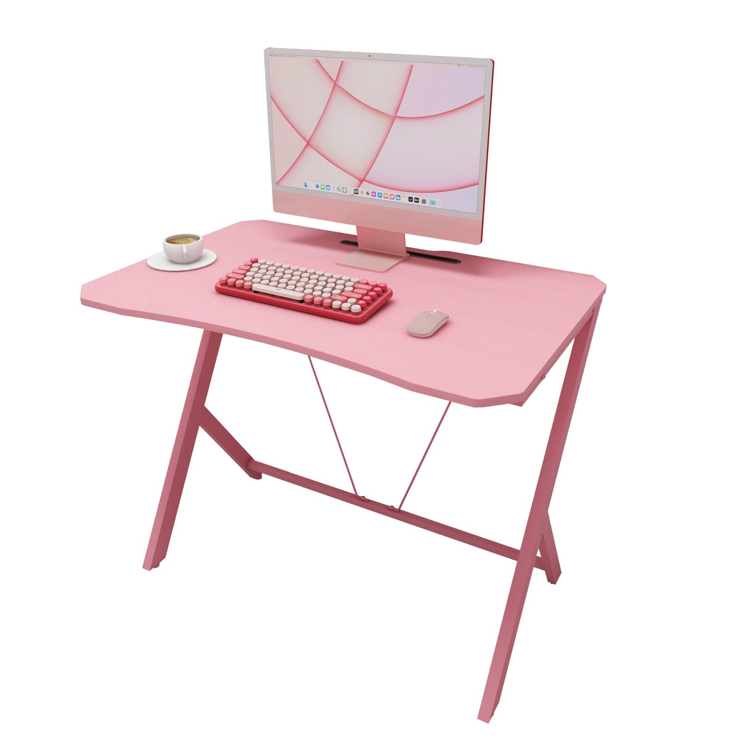 DEILALY Gaming Desk, 90cm Gaming PC desk, Long Standing Desk, Table for Gaming Home Office, Carbon fiber material desktop, Pink