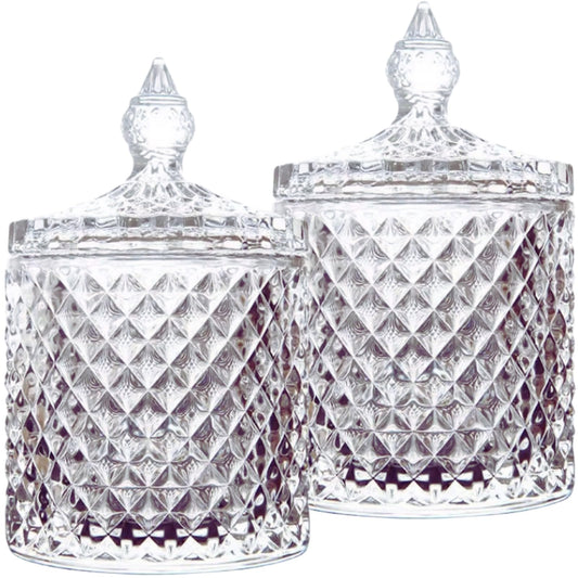 HANFCO? 2Pc 10oz Glass Cotton Bud Holder Dispenser Cotton Pad Holder Clear Jars With Lid Bathroom Accessory Makeup Vanity Cotton Balls Wool Swab Pads