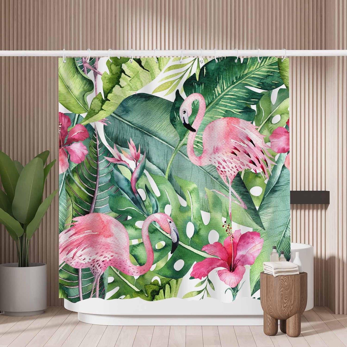 Woutay Shower Curtain Mould Proof Resistant Flame Bird Palm Leaves,Water Repellant Fabric,Polyester,Size 180x180CM