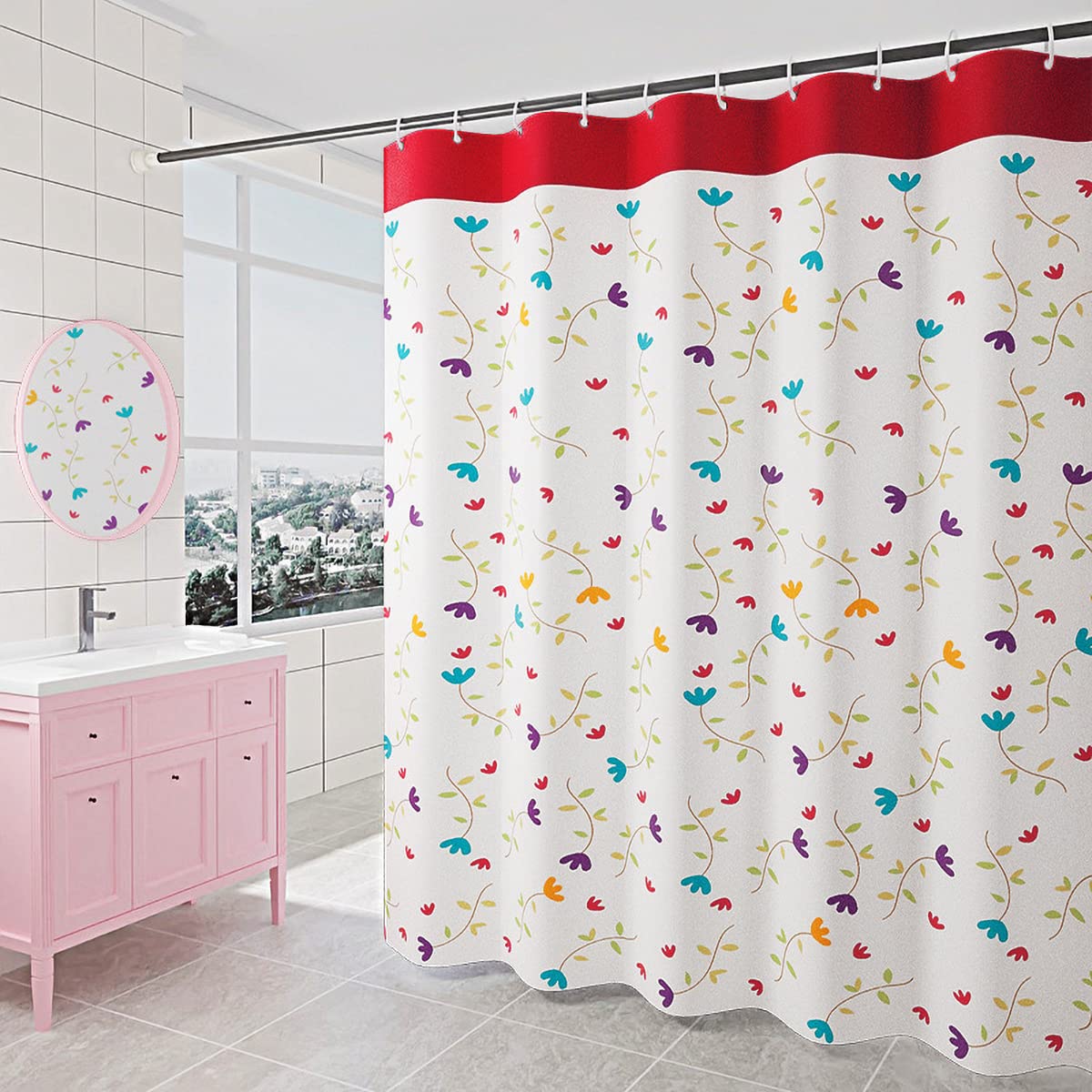 GONOVE Shower Curtain for Bathroom 280 x 200 cm Mildew Resistant Waterproof Polyester Fabric Flowers Shower Curtain Liner Long Washable Bath Curtain