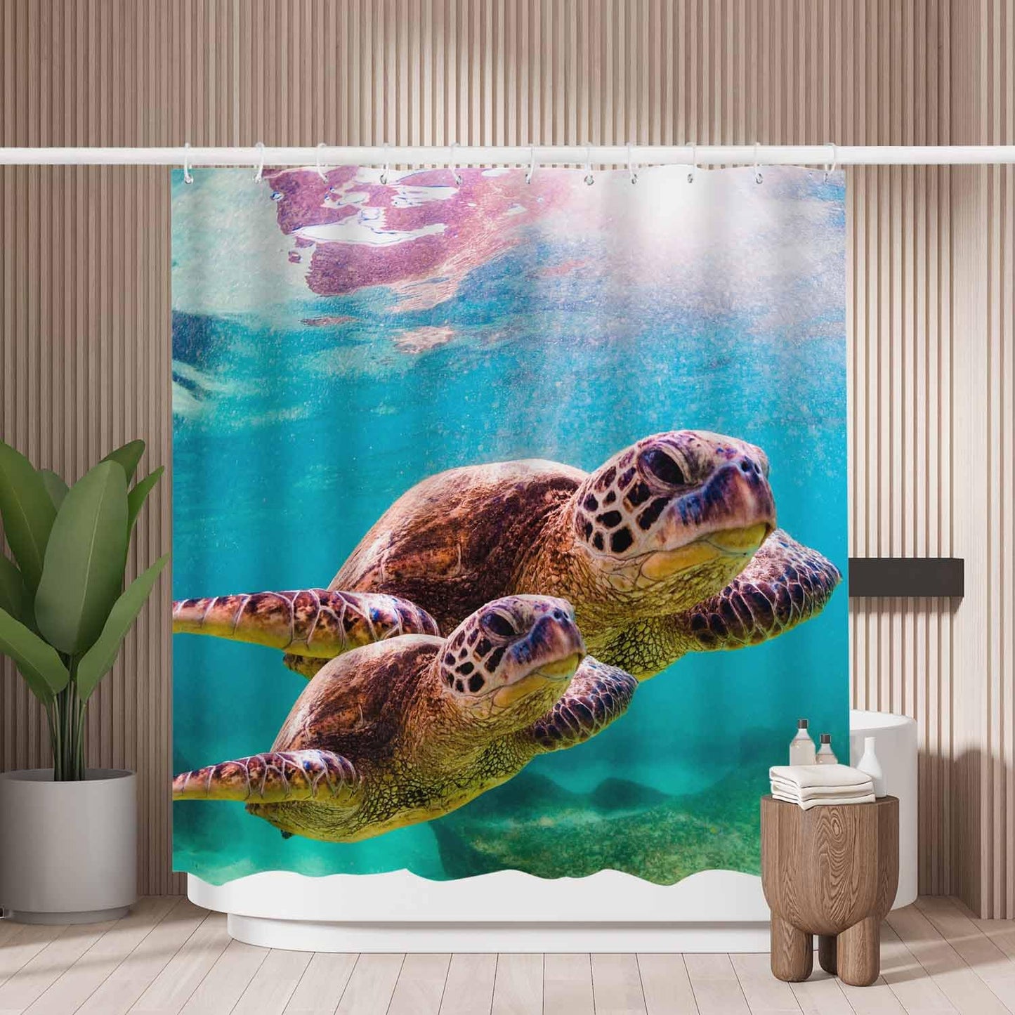 Woutay Shower Curtain Mould Proof Resistant Sea Turtle,Water Repellant Fabric,Polyester,Size 180x180CM