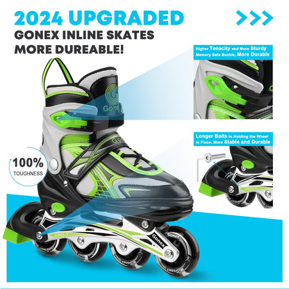 Gonex Children?s Inline Skates, Adjustable Inline Skates for Boys and Girls, EU 31-42, Green, M