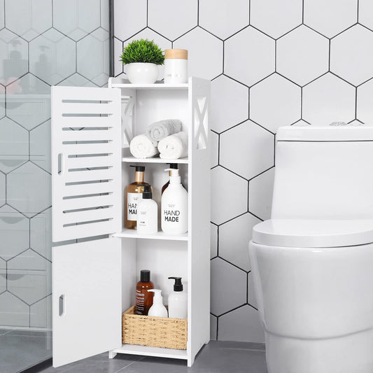 FACOKOLA Bathroom Cabinet, 3 Tier Floor Cabinet with Door, Free Standing Storage Cabinet Unit for Living Room, Bedroom, Kitchen, Balcony, Office,