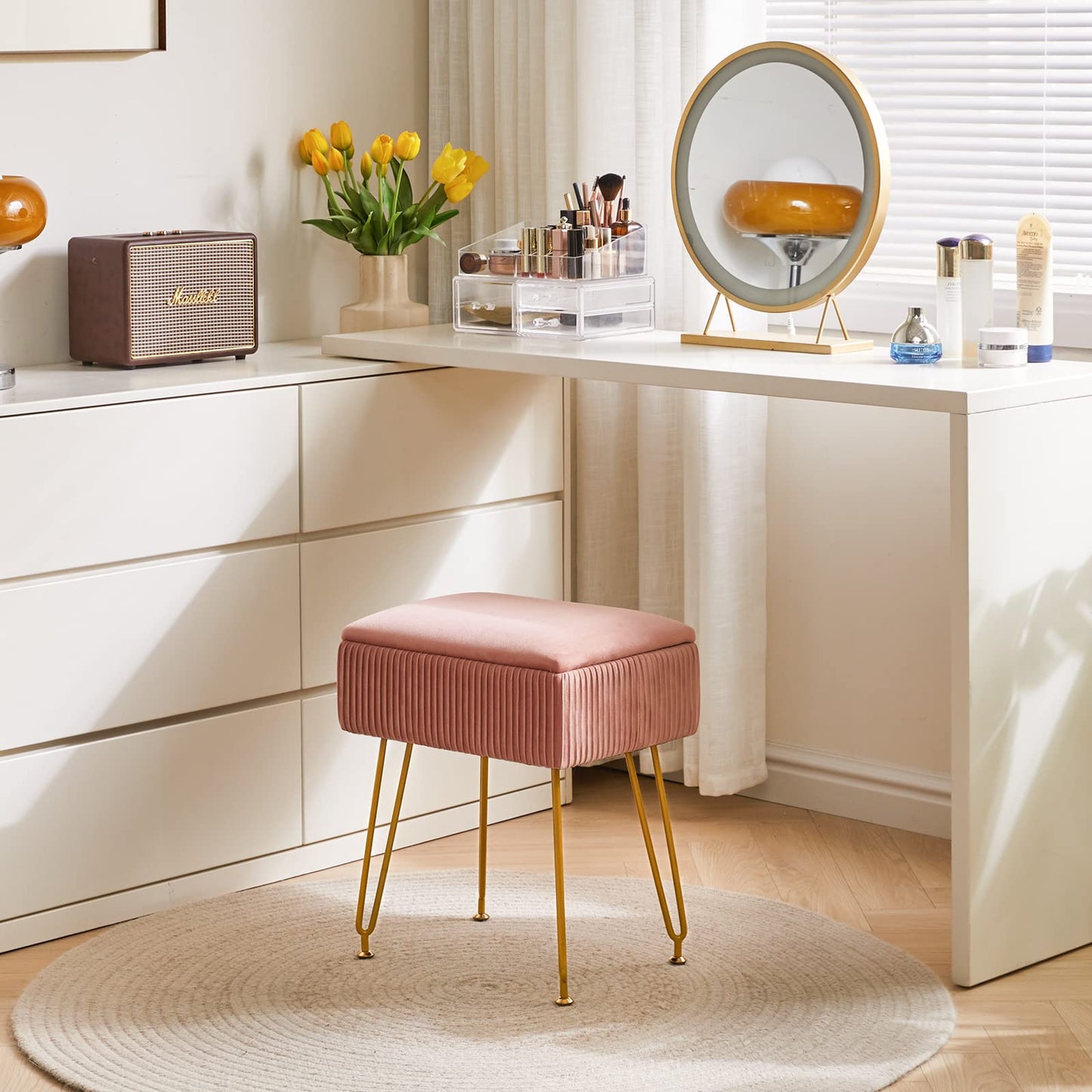YMYNY Storage Ottomans, Chair Stool Upholstered, Footstool Velvet Bench, Dressing Table Stool, Pouf Couch Stool, Metal Legs, Removable Cover, for