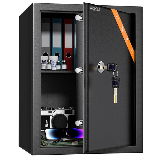 WASJOYE Safe Lock Box wite Keys, High Security Safety Box, 49L Steel Lock Safes for Home/Office, Cabinet Keys Safe Lock Box for Money Cash Jewelry