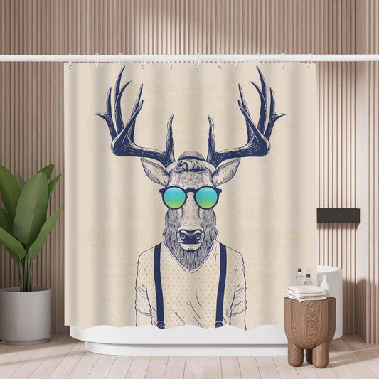 Woutay Shower Curtain Mould Proof Resistant Cool Deer Man,Water Repellant Fabric,Polyester,with 12 Plastic Hooks