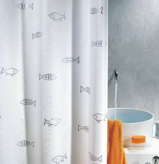 Spirella Kos Silver Metallic Effect Textile Polyester Shower Curtain, 120 x 200 cm, White/Silver