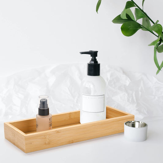 Bamboo Bathroom Tray, Bathroom Vanity Tray, Bathroom Trays for Counter, Toilet Tank Tray, Toilet Basket for Organizing (30 x 11.5 x 4 cm)