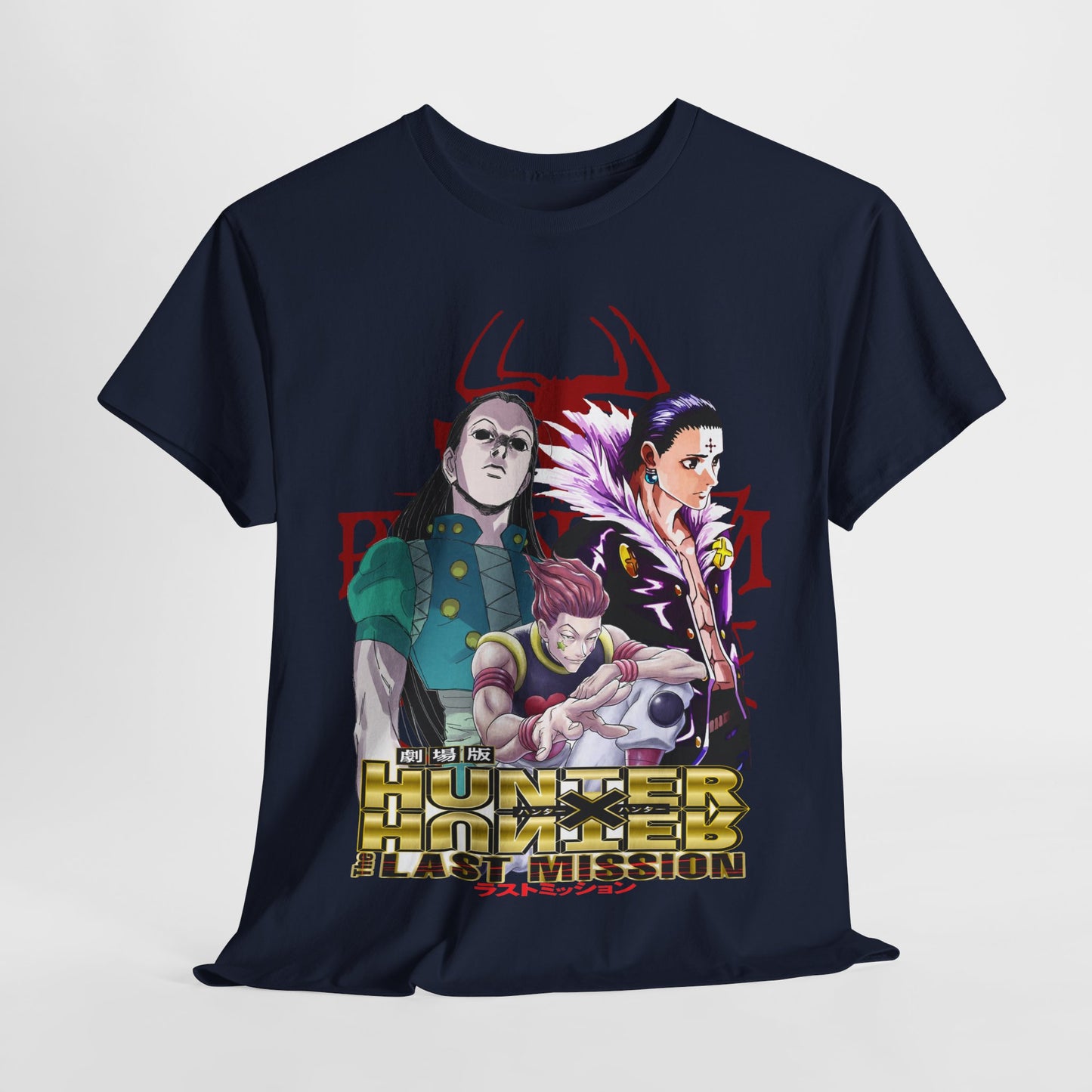Elegant Hunter x Hunter T-shirt showcasing stunning graphics of beloved characters, enhanced by the stylish logo 'Hunter x Hunter: The Last Mission', ideal for anime enthusiasts.
